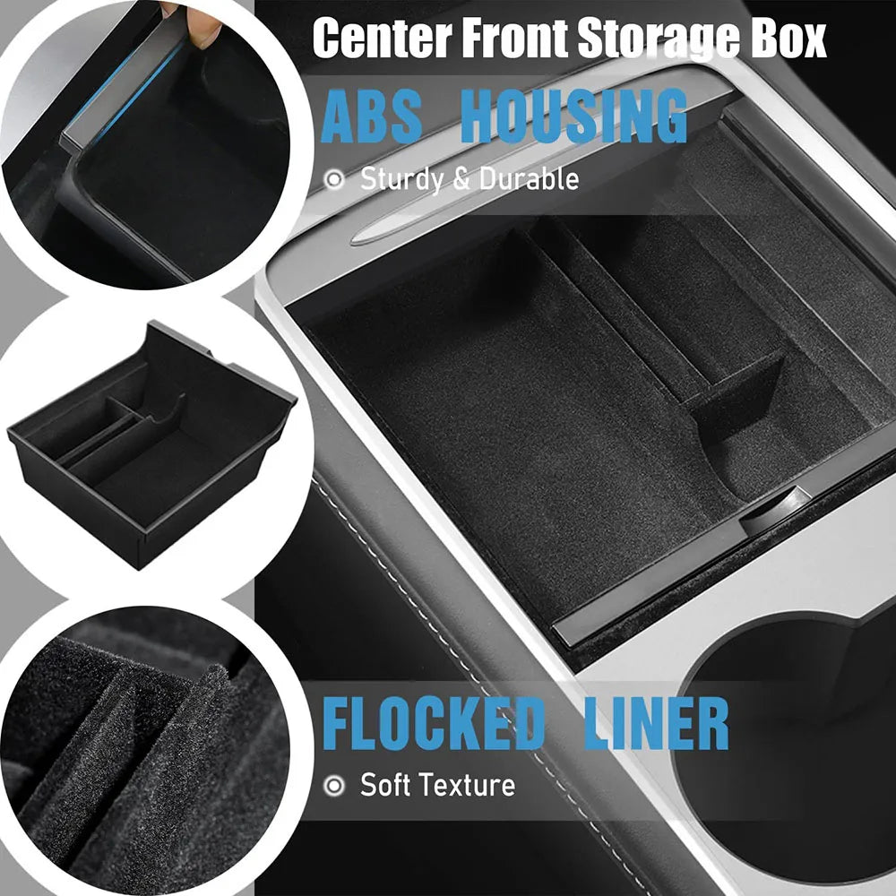 Car Storage Box For Tesla 2024 Highland Model 3 Model Y Center Armrest Hidden Box Cup Holder Console Organizer Box Accessories