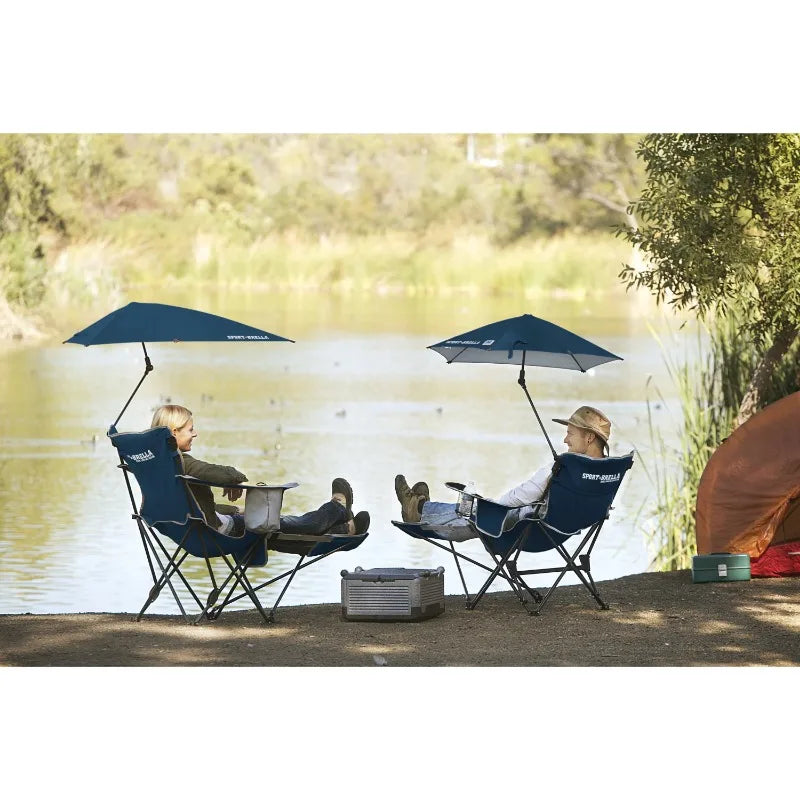 Sport-Brella Blue Camping Chair, with Clamp-On Sun Shade， beach chairs