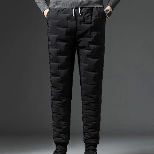 Terrific Winter Down Pants Warm Drawstring Plush Elastic Waist Solid Color All Match Winter Sweatpants