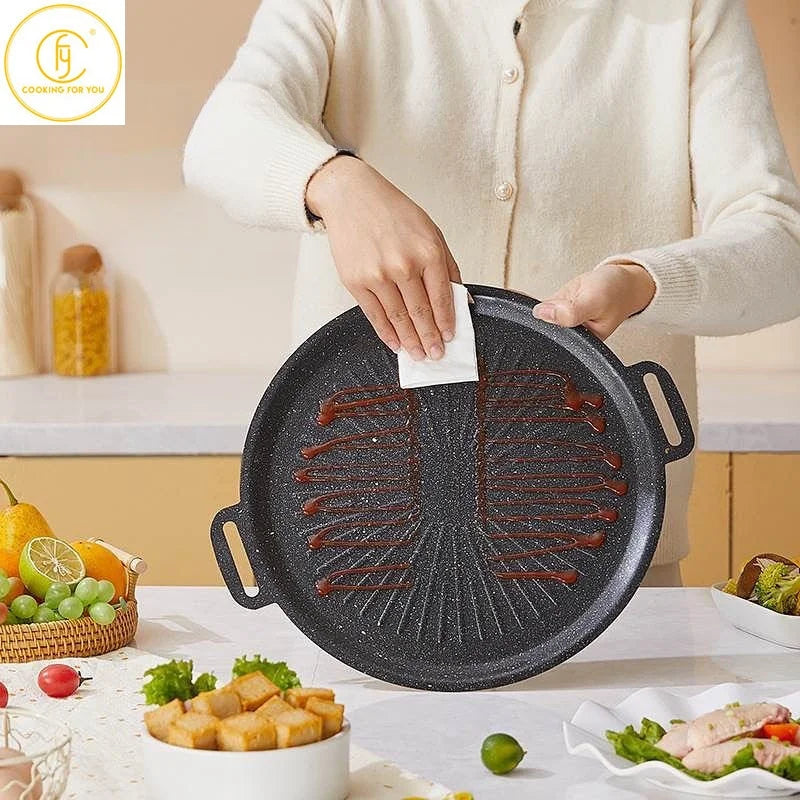 Korean Barbecue Dish Non Stick BBQ Iron Plate Grill Suitable for Induction Cooker Open Flame Family Gatherings Outdoor Barbecue