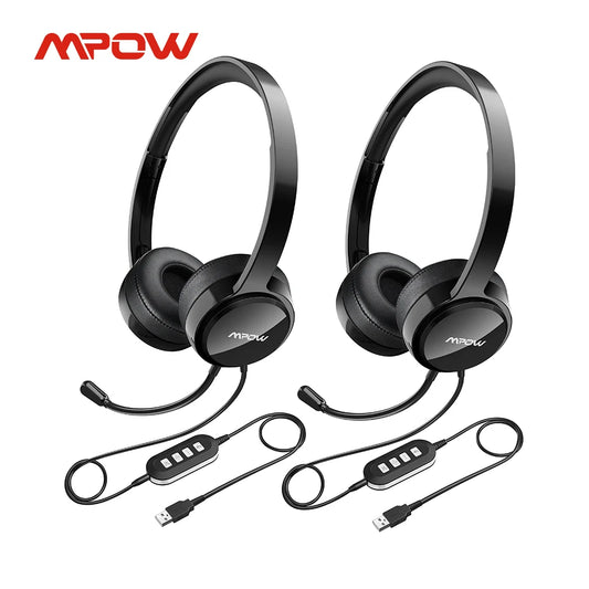 1/2PCS Mpow 071 USB 3.5mm Wired Headset with Noise Reduction Mic In-line Control Protein Memory Earmuff for Skype PC Call Center