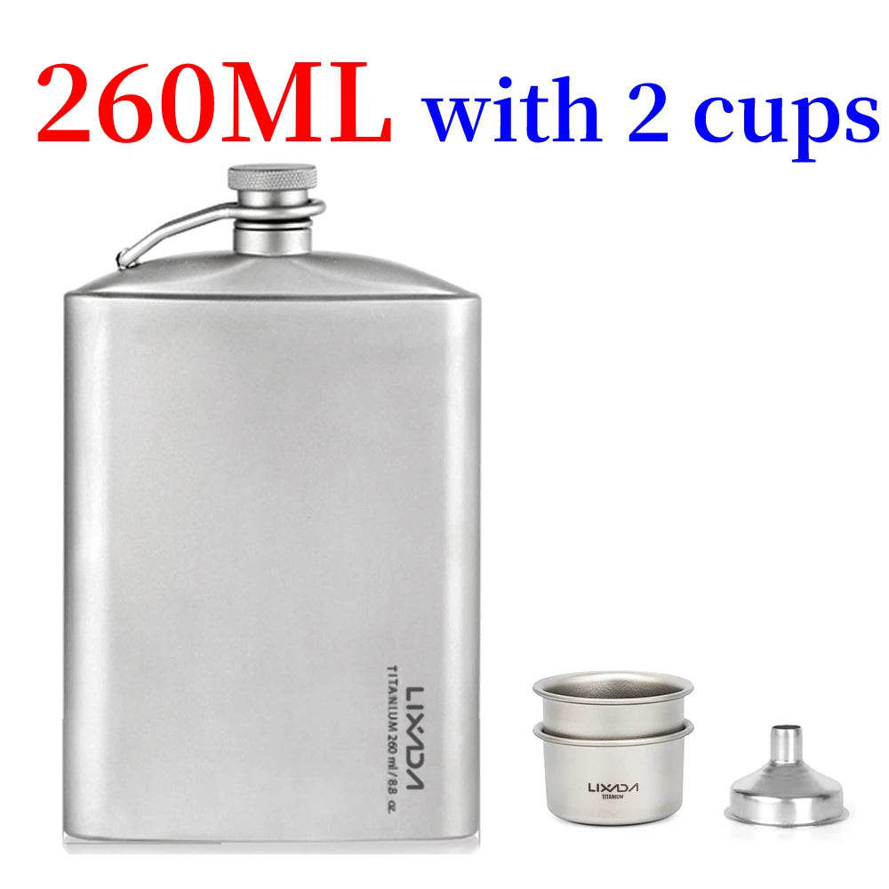 Lixada 200ML/260ML Leakproof Titanium Flask Alcohol Whisky Wine Flask With Cup Set Good Outdoor Camping Backpacking TravelPicnic