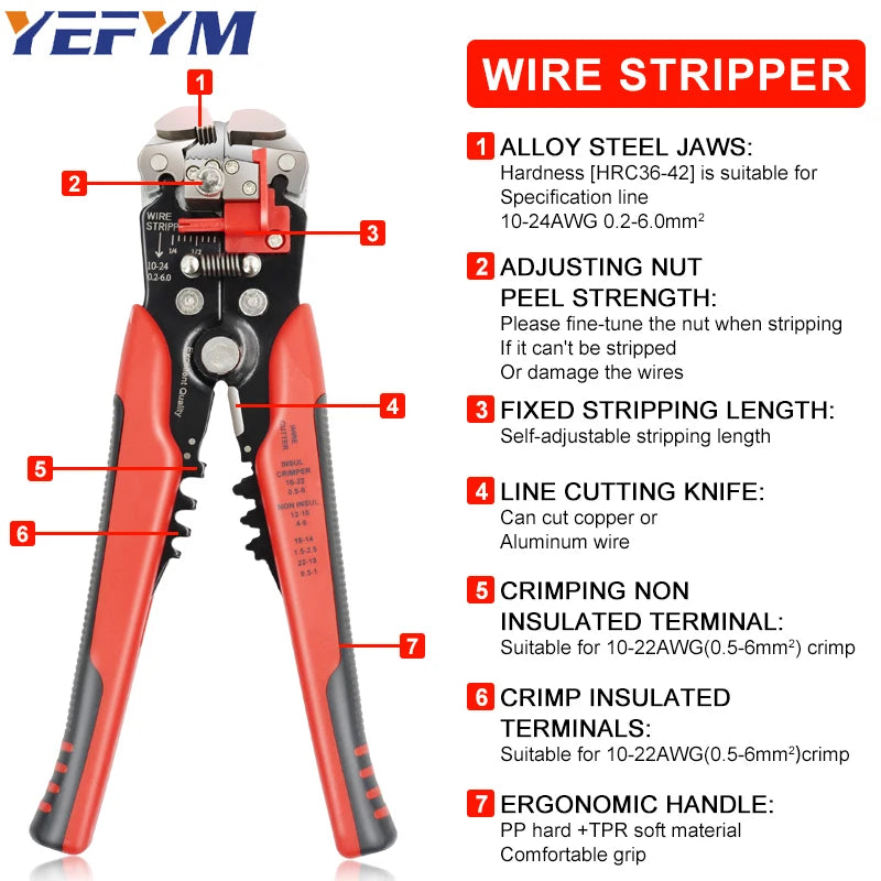 Wire Stripper Tools Multitool Pliers YEFYM YE-1 Automatic 3 In1 Stripping Cutter Crimping Cable Wire Electrician Repair Tools