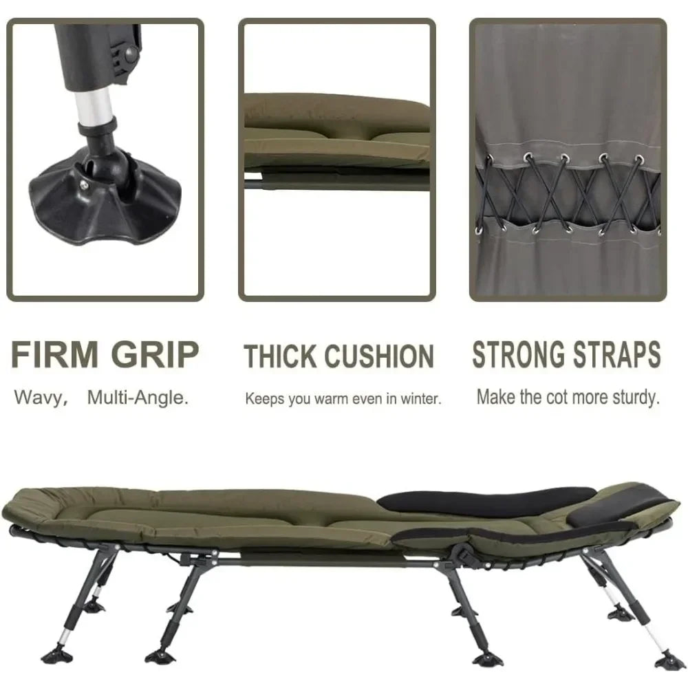 Adult camping bed 330 pounds with handbag, heavy-duty folding bed with soft cushion, portable military crib for hunting