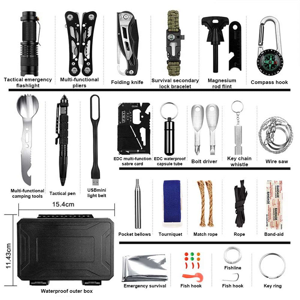 60 In 1 Emergency Survival Kits Outdoor Professional Survival Gear Equipment Tools Set For Camping Adventures Tools For Husband