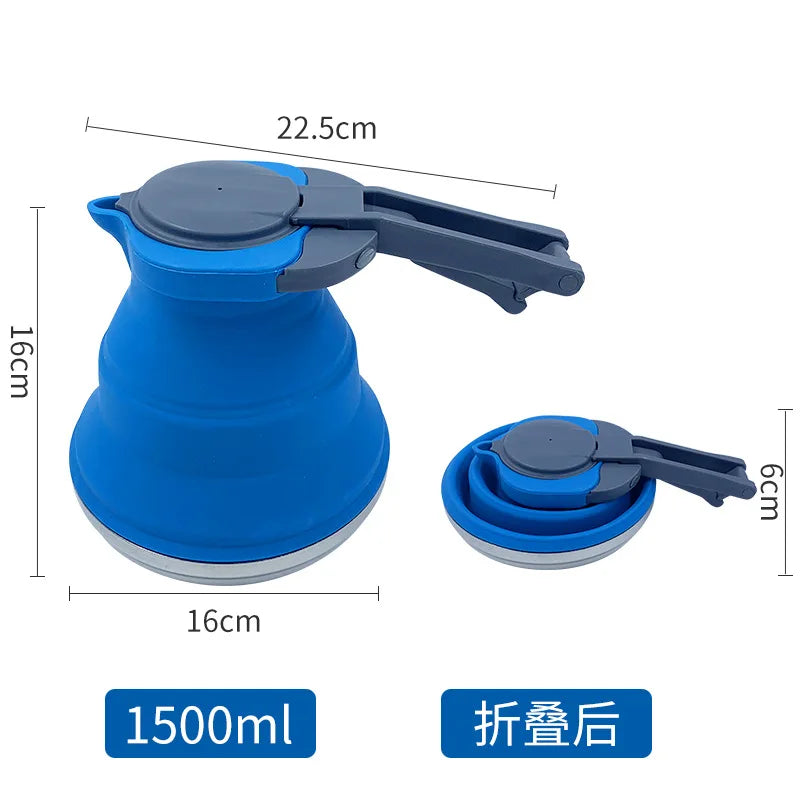 1.2L Portable Steel Silicone Kettle Collapsible Folding Pop-Up Camping Travel Water Kettle