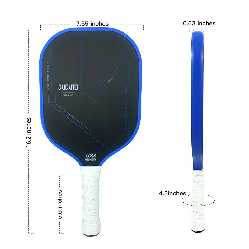 JUCIAO USAPA Approved Thermoformed Unibody T700 Raw Carbon Fiber Pickleball Paddle Spin Textured Surface With Foam Edge