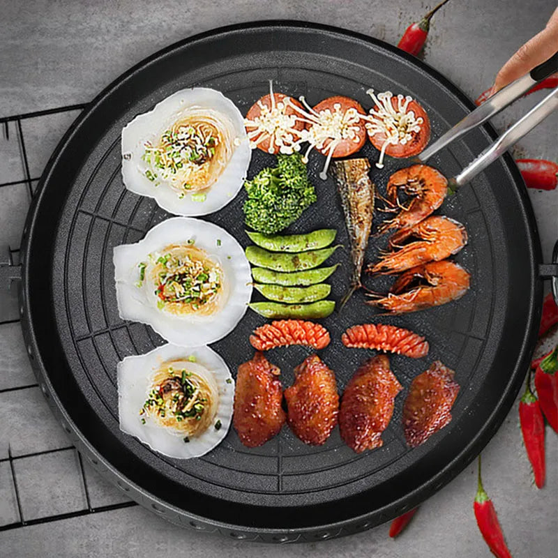 Korean Grill Pan Non-stick Bakeware Smokeless Barbecue Tray Stovetop Plate for Indoor Outdoor Beach Party Camping BBQ Grilling