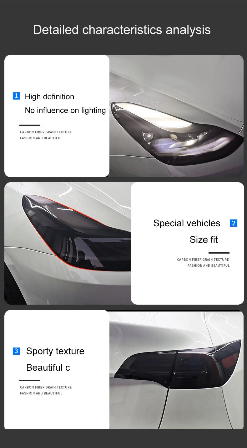 For Tesla Model 3 Y S X PPF Blackened Headlight Taillight Foglight Protective Film Headlight Tail Lamp Color Changing Films