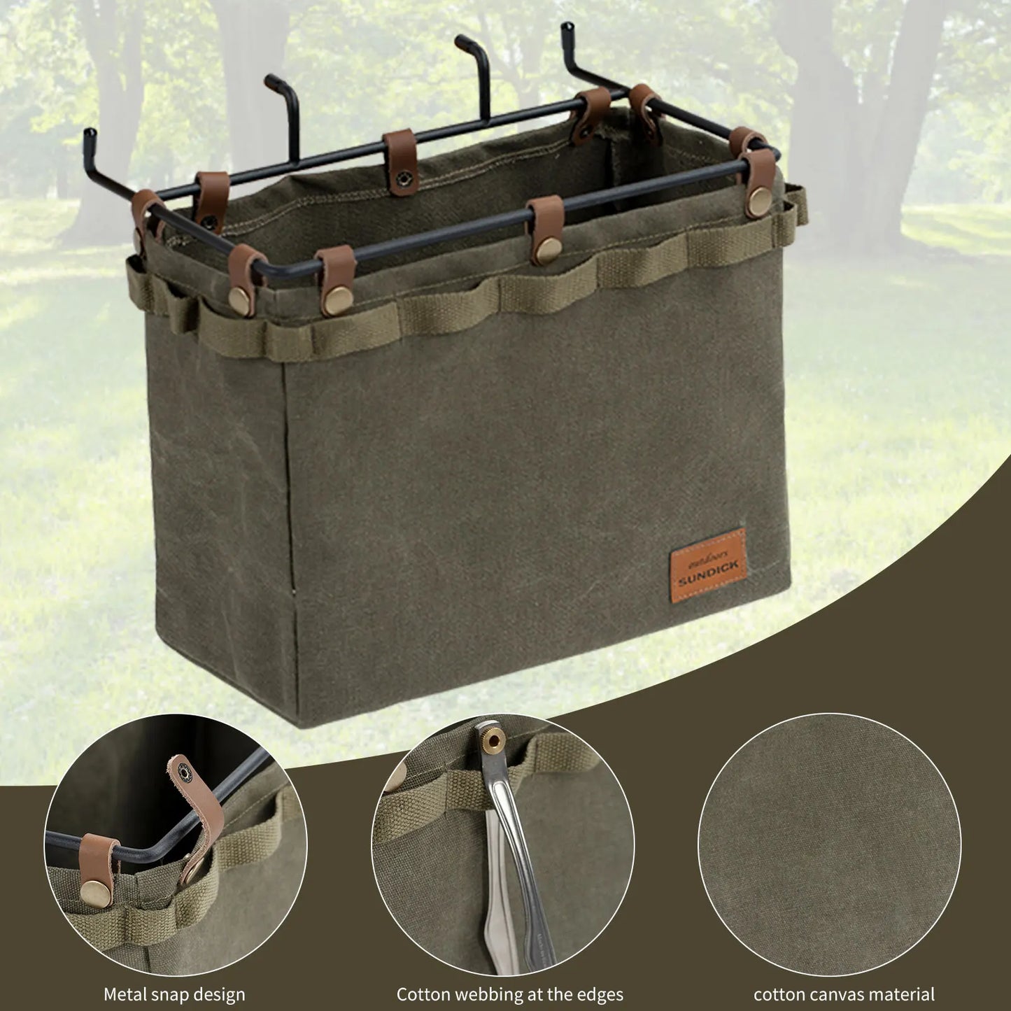 Camping Table Side Storage Bag Multifunctional Folding Canvas Bag  with Hook Outdoor Picnic Desk Cookware Hanging Bag