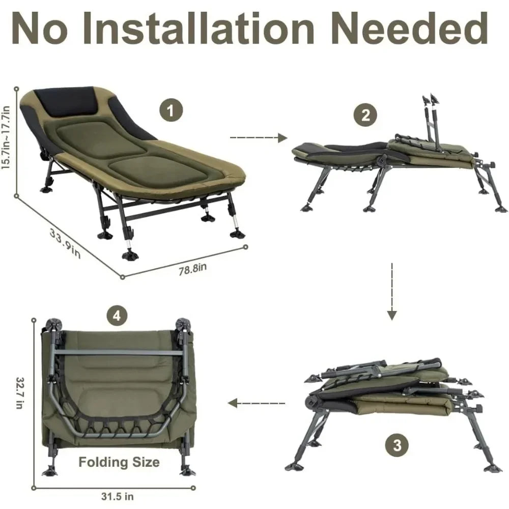 Adult camping bed 330 pounds with handbag, heavy-duty folding bed with soft cushion, portable military crib for hunting