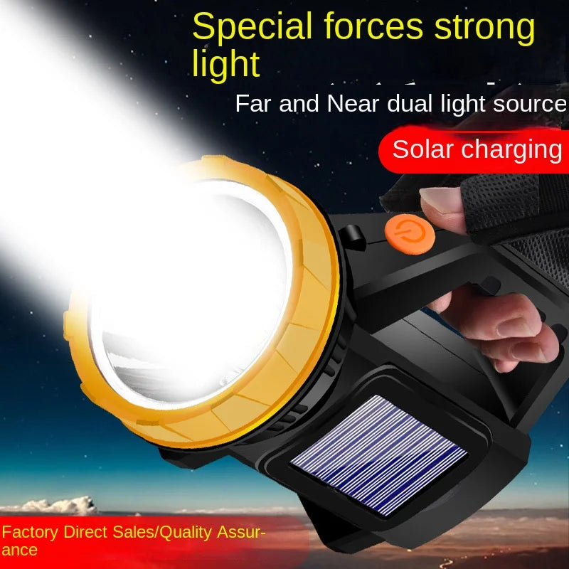 High Power LED Flashlight Powerful Solar Searchlight Torch USB Charging Portable Waterproof Spotlight Searchlight Camping Lamp