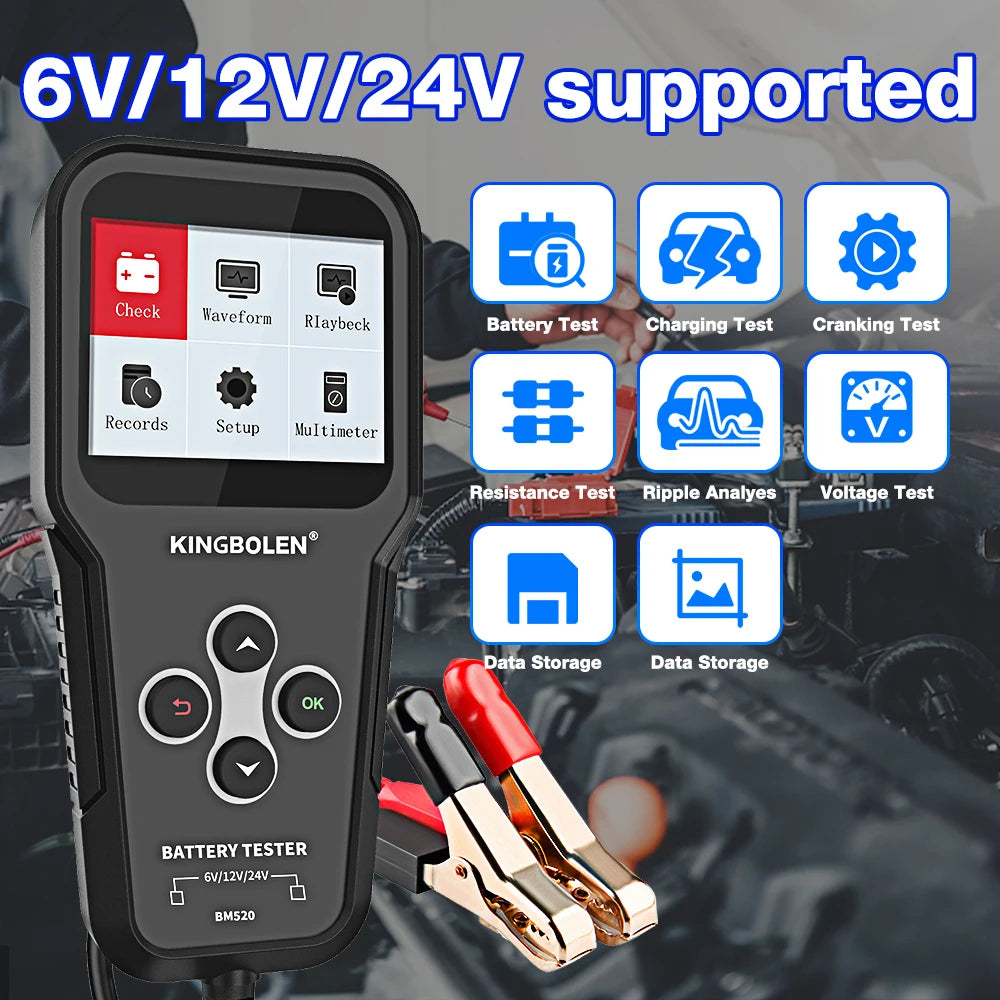 KINGBOLEN bm520 6V 12V 24V Car Battery Tester,100-2000 CCA Voltage Tester 2Ah-220Ah Internal Resistance Tester Battery Analyzer