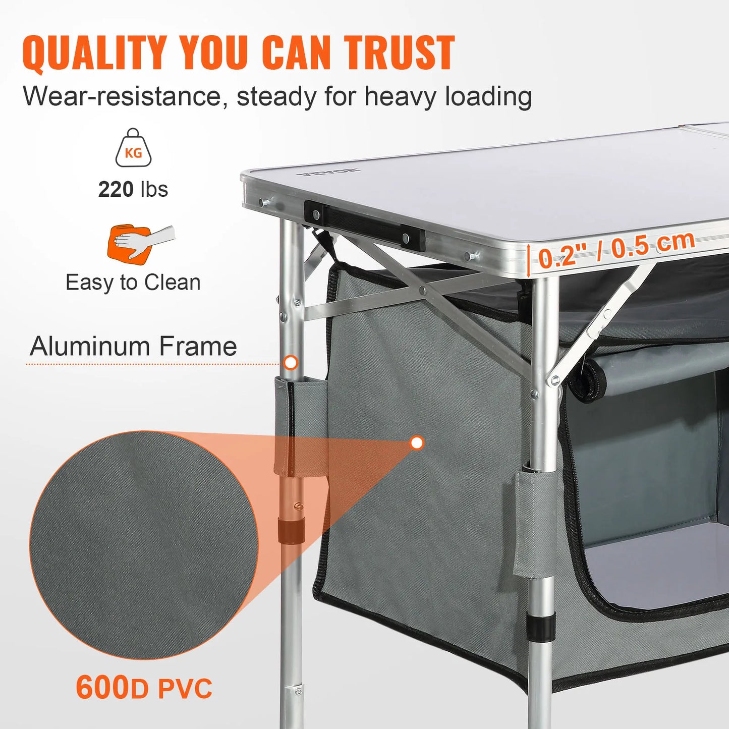 VEVOR Folding Picnic Table Kitchen Camping Cupboards Aluminum Suitcase Table W/ Storage Bag Adjustable Height for Outdoor Garden