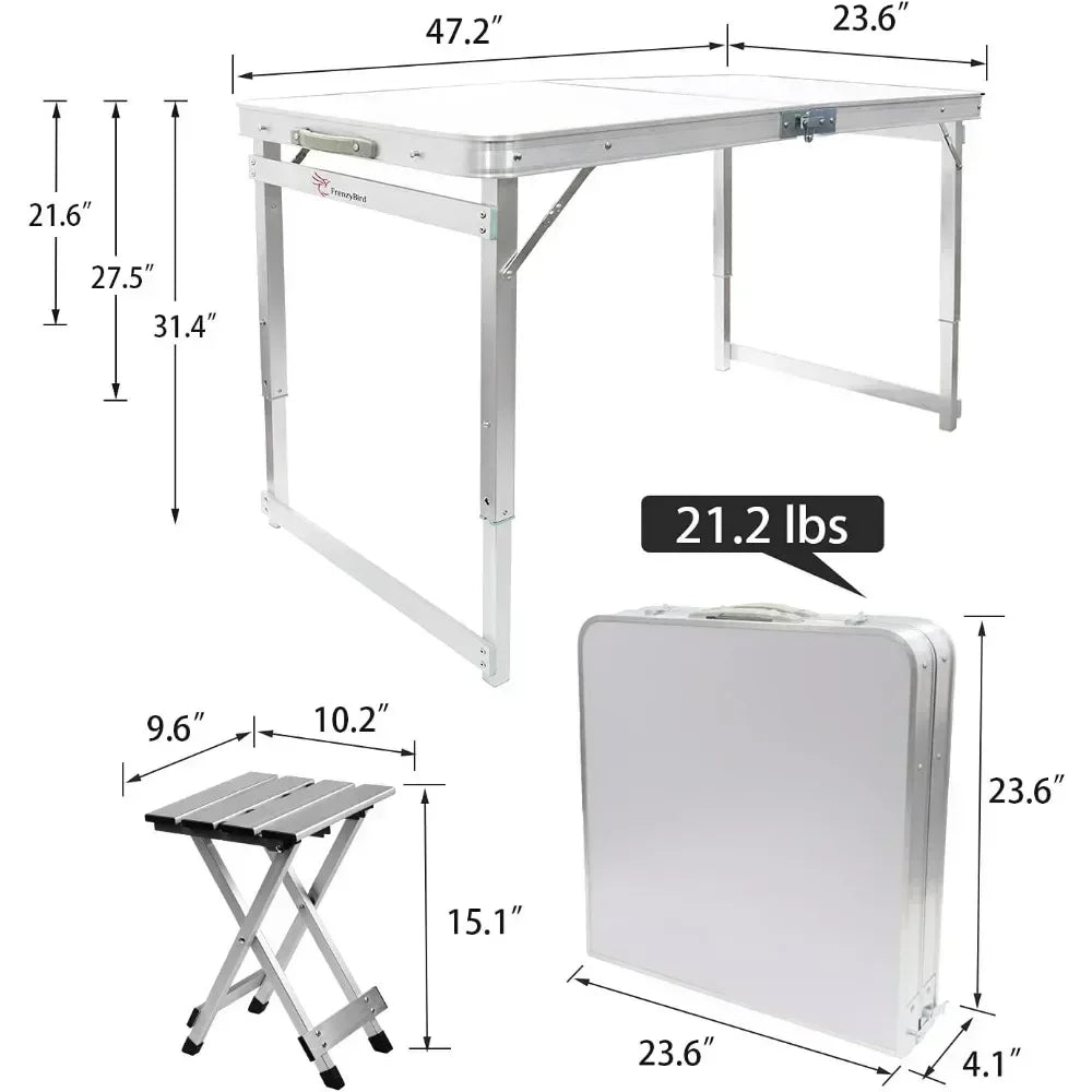 Aluminum Table Chair Set for Up to 4 Persons Folding Picnic Table With 4 Stools Camping Supplies Dining Tables Desk Pliante