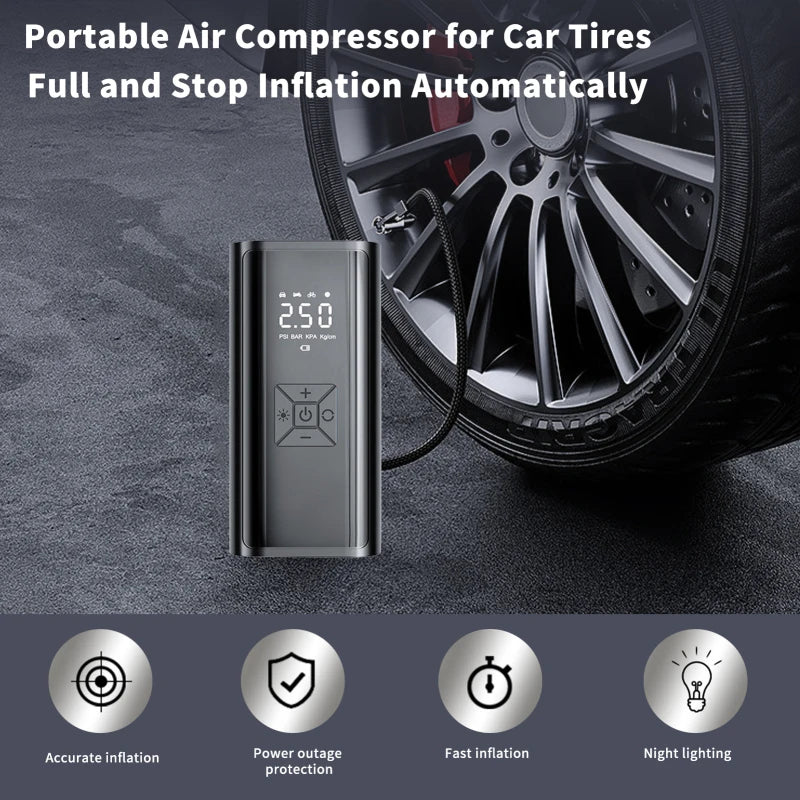 Portable Air Compressor for Car Tires Fast Air Pump Tire Inflator Accurate Pressure Digital Display with LED Light Power Bank