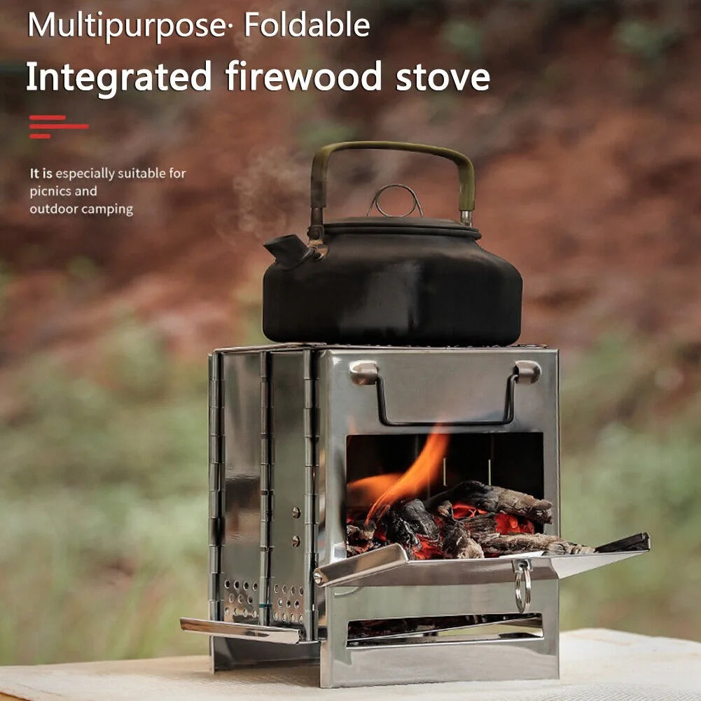 Camp Stove Folding FireWood BBQ Grill Stainless Steel Portable Outdoor Picnic