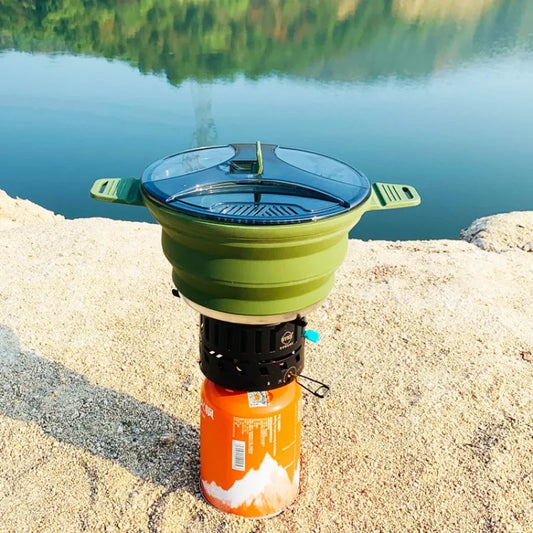 Silicone Folding Kettle Portable Coffee Cooker Pot Camping Teapot Bowl Heat Resistant Cookware Pot for Outdoor Picnic Tableware