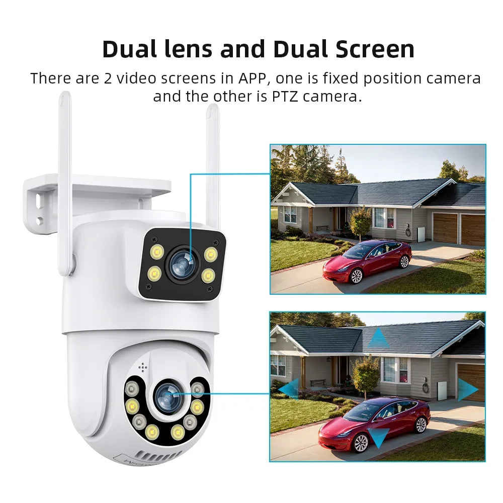 4K 8MP WiFi Camera Outdoor Security Camera PTZ Dual Lens AI Tracking Security Protection CCTV Surveillance Cameras IP Cam