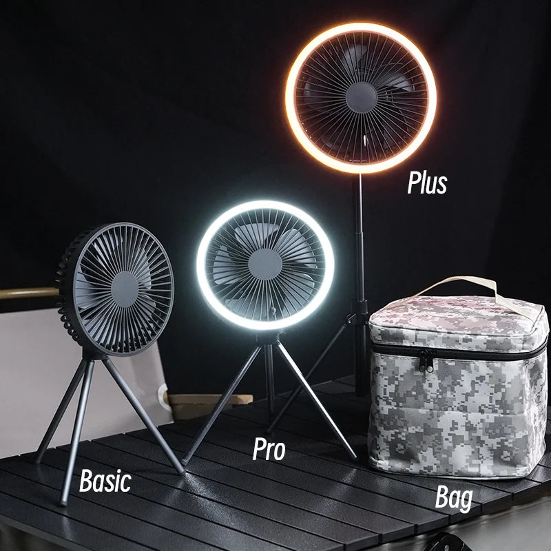 10000mAh Camping Fan Rechargeable Desktop Portable Air Circulator Wireless Ceiling Electric Fan with Power Bank LED Lighting