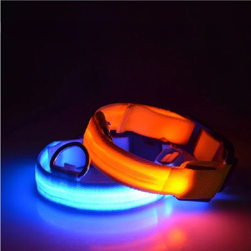 Nylon LED Dog Collar Light Night Flashing Glow In The Dark Luminous Fluorescent Pet Supplies Cat Collars