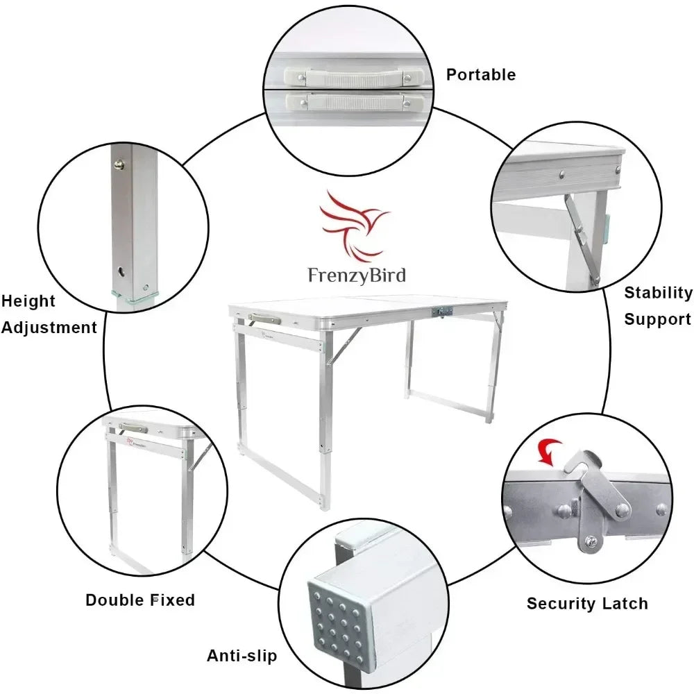 Aluminum Table Chair Set for Up to 4 Persons Folding Picnic Table With 4 Stools Camping Supplies Dining Tables Desk Pliante