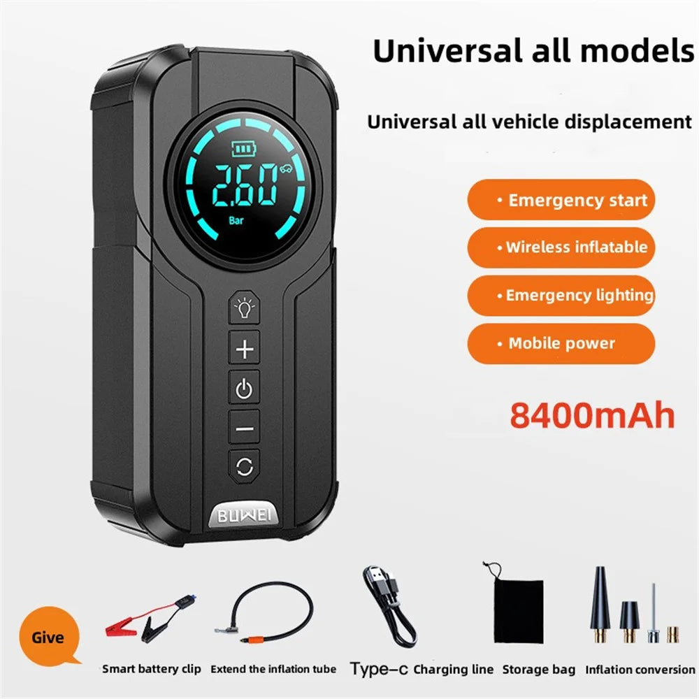 4 In 1 Car Jump Starter Air Pump Power Bank Lighting Portable Air Compressor Cars Battery Starters Starting Auto Tyre Inflator