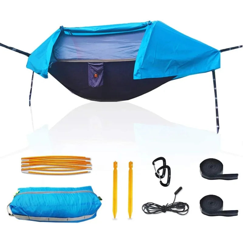 440Lbs Camping Hammock with Mosquito Net and Rainfly Cover,2 Persons 4 in 1 Lightweight Backpacking Ground Hammock Tent Blue