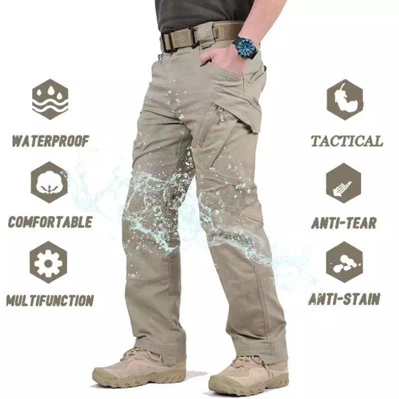 Mens Waterproof Cargo Pants Elastic Multiple Pocket Military Male Trousers Outdoor Joggers Pant Plus Size Tactical Hiking Pants