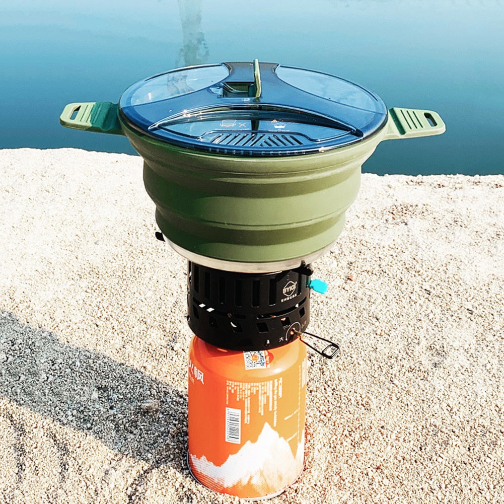 Foldable Portable Collapsible Cooker Pot Saving Space Camping Teapot with Handle for Outdoor Fishing for Picnic Travel Tableware