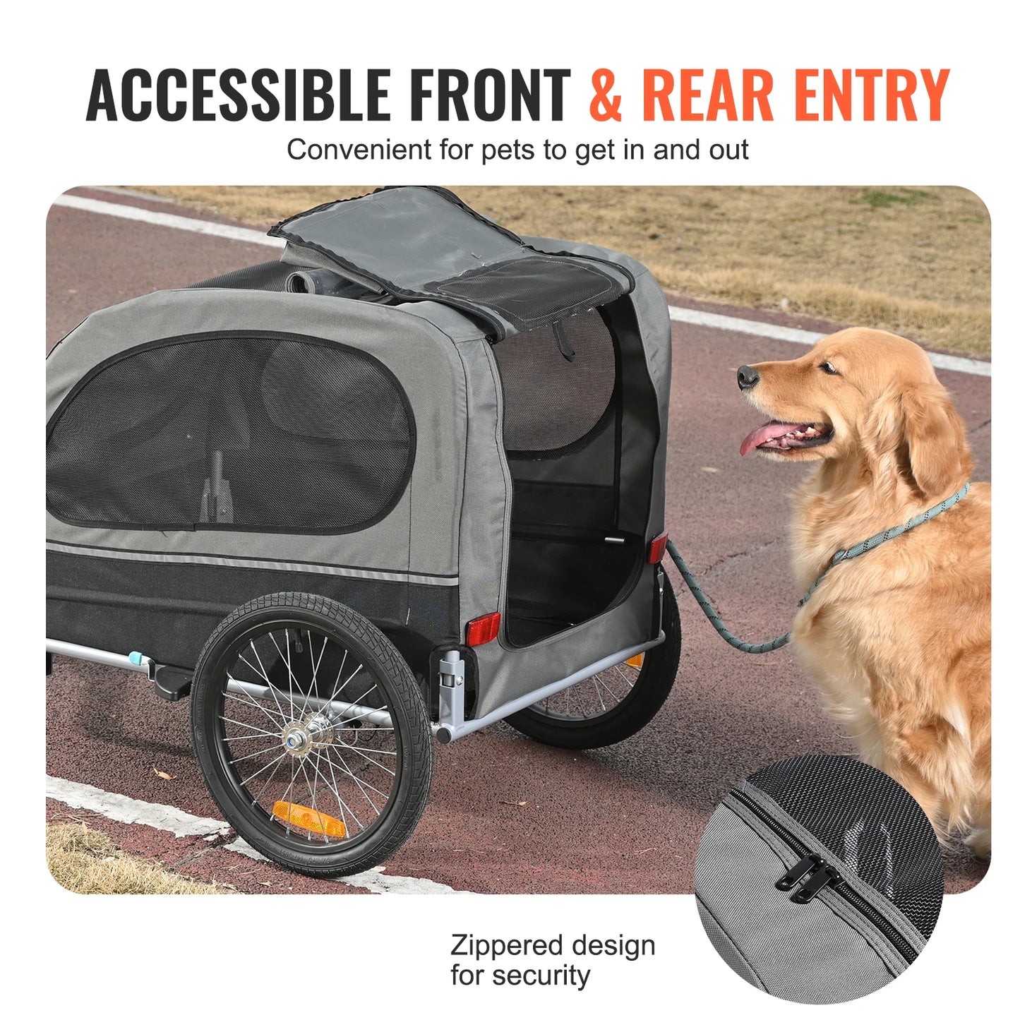 VEVOR 88 lbs Dog Bike Trailer Pet Cart Bicycle Carrier with Wheels, Coupler, Reflectors, Flag, Collapsible to Store for Dogs