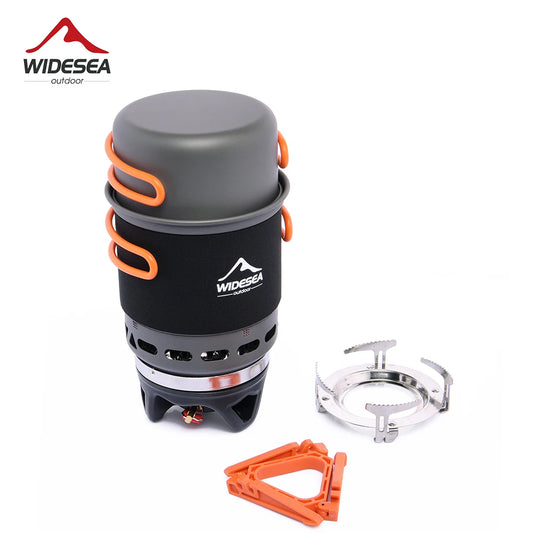 Widesea Camping Cooking System with Heat Exchanger Outdoor Gas Burner Stove Tourist Pot Set Cup Tableware Cookware Tourism Hike