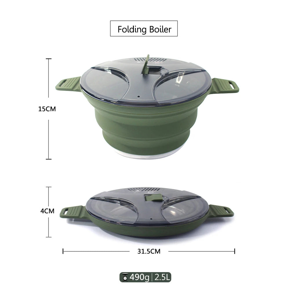 2.5L Silicone Folding Kettle Camping Teapot Portable Coffee Tea Cooking Pot Mini Boiling Water Pot for Outdoor Picnic Tableware