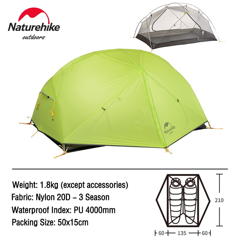 Naturehike Tent Cloud Up Mongar Star River 2 Person Camping Tent Ultralight Backpacking Tent Hiking Travel Tent With Free Mat