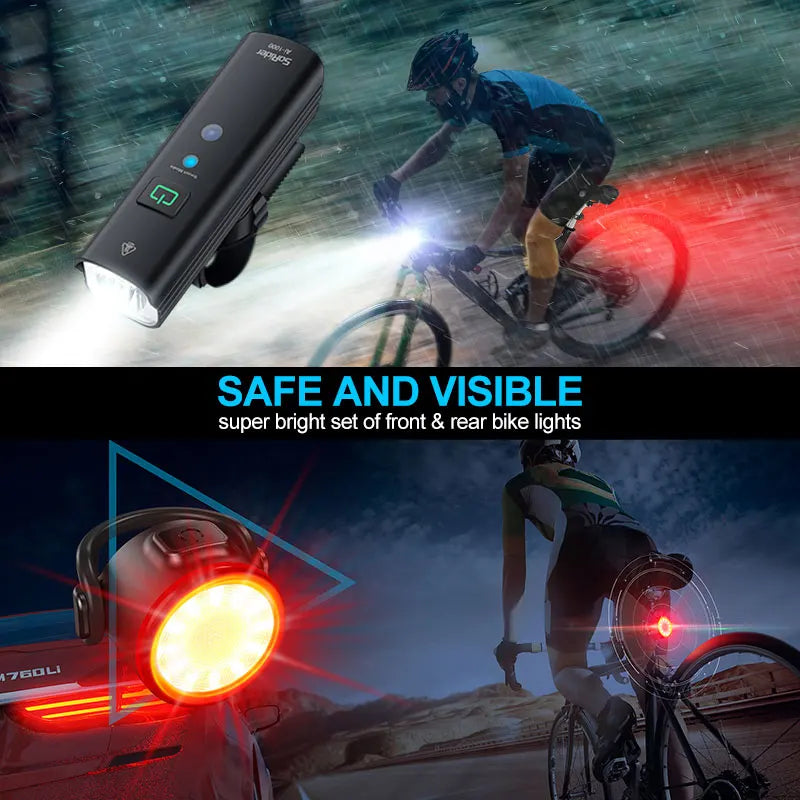 Bike Bicycle Light USB 1200LM4800mAH LED Rechargeable Set Road MTB Bike Front Back Headlight Lamp Flashlight Cycling Light Group