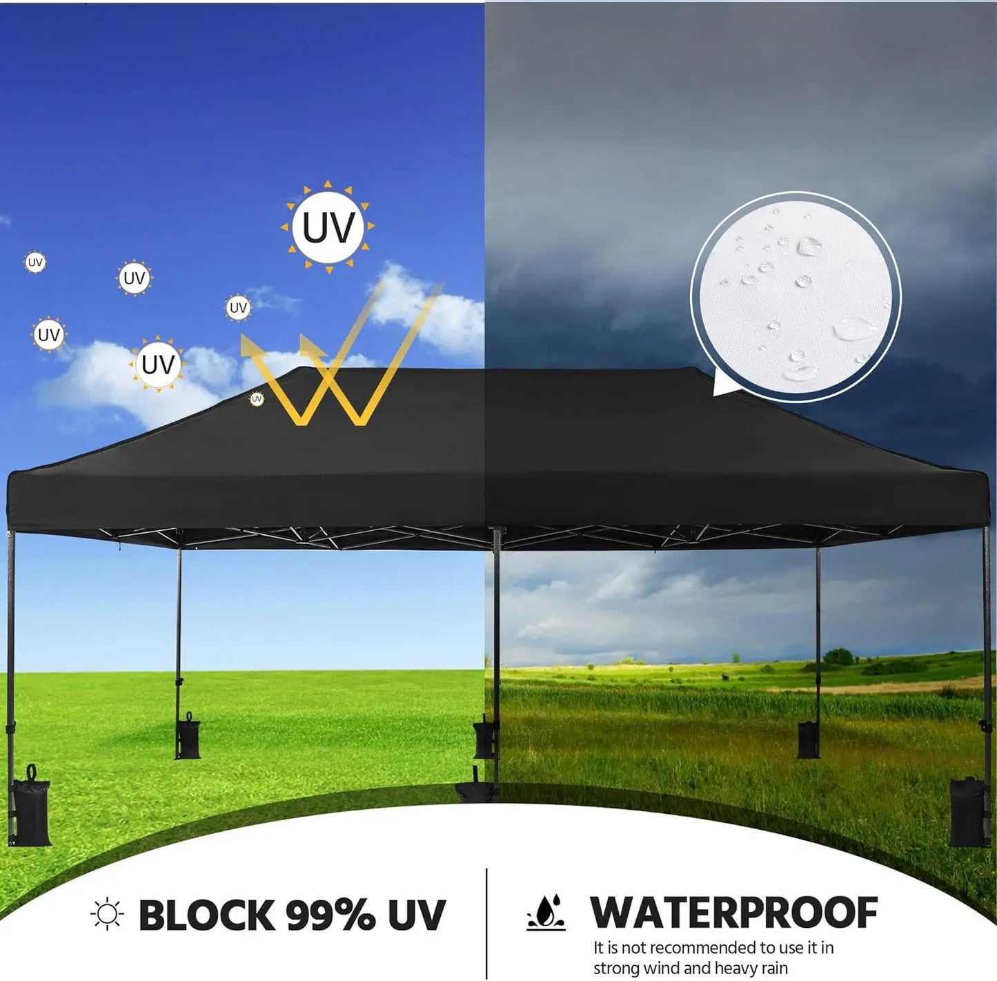 Heavy Duty Pop Up Canopy Tent, 10x20 Commercial Instant Shelter Tent for Wedding Parties Adjustable Outdoor Canopy with Wheeled