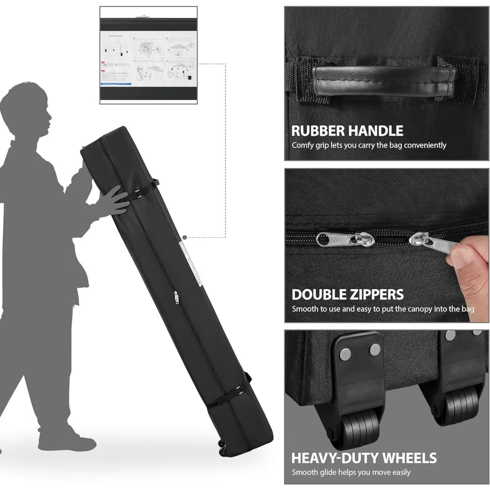 Heavy Duty Pop Up Canopy Tent, 10x15 Commercial Instant Shelter Tent, Outdoor Adjustable Canopy with Wheeled Bag 4 Sandbags