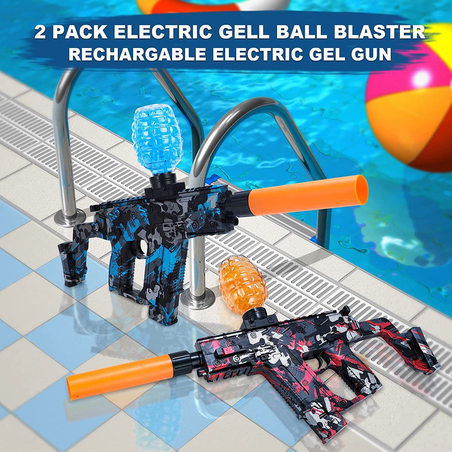 2pcs Gel Blaster Water Gun Electric Burst Gel Water Bomb Gun for Pistol Gun Outdoor Game Beach Summer Toy for Adults Kids