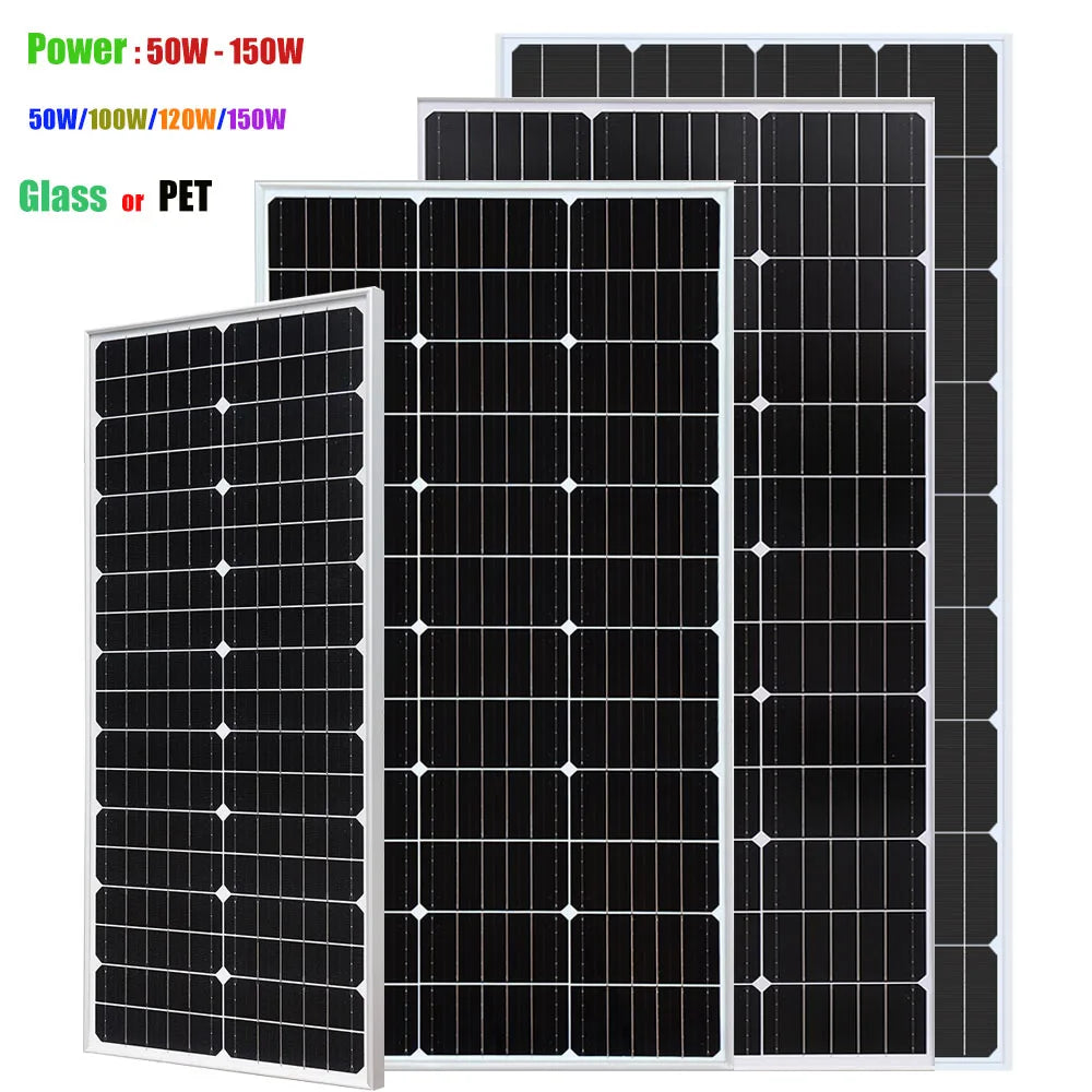 BOGUANG Rigid Glass Solar Panel OR PET Solar Power 50W 100W 120W 150W charger for 12V battery home car RV yachts golf carts etc.