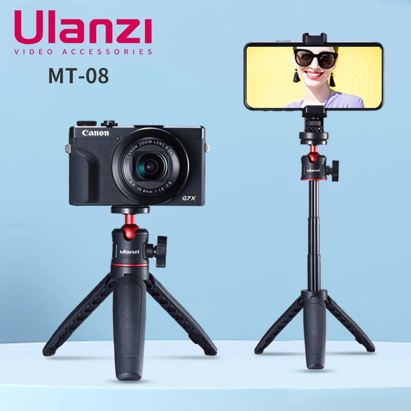 Ulanzi MT-08 Foldable Mini Tripod Mount 1/4'' Tripod Monopod Hand Grip Universal for DSLR Android iPhone Smartphone