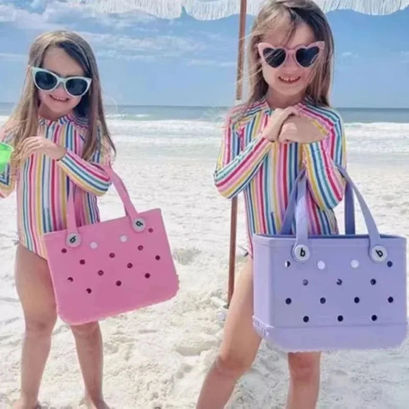 New Children Beach Bogg Bags Fashion Cute Summer Storage Baskets Children's Outdoor Picnic Tote Small Solid Color Eva Jelly Bag