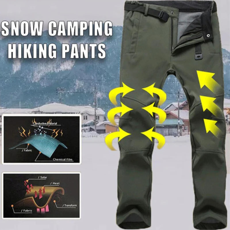 Winter Soft Shell Pants Casual Fleece Warm Waterproof Outdoor Travel Camping&Hiking Pants Sports Windproof Skiing Trousers 5XL