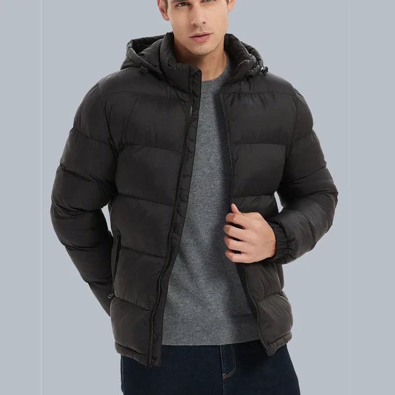 New Men's Hooded Padded Jacket Warm Running Jacket Zipper Hat Pocket Coat Fashion Street Wear Men's Clothes Outerwear Winter