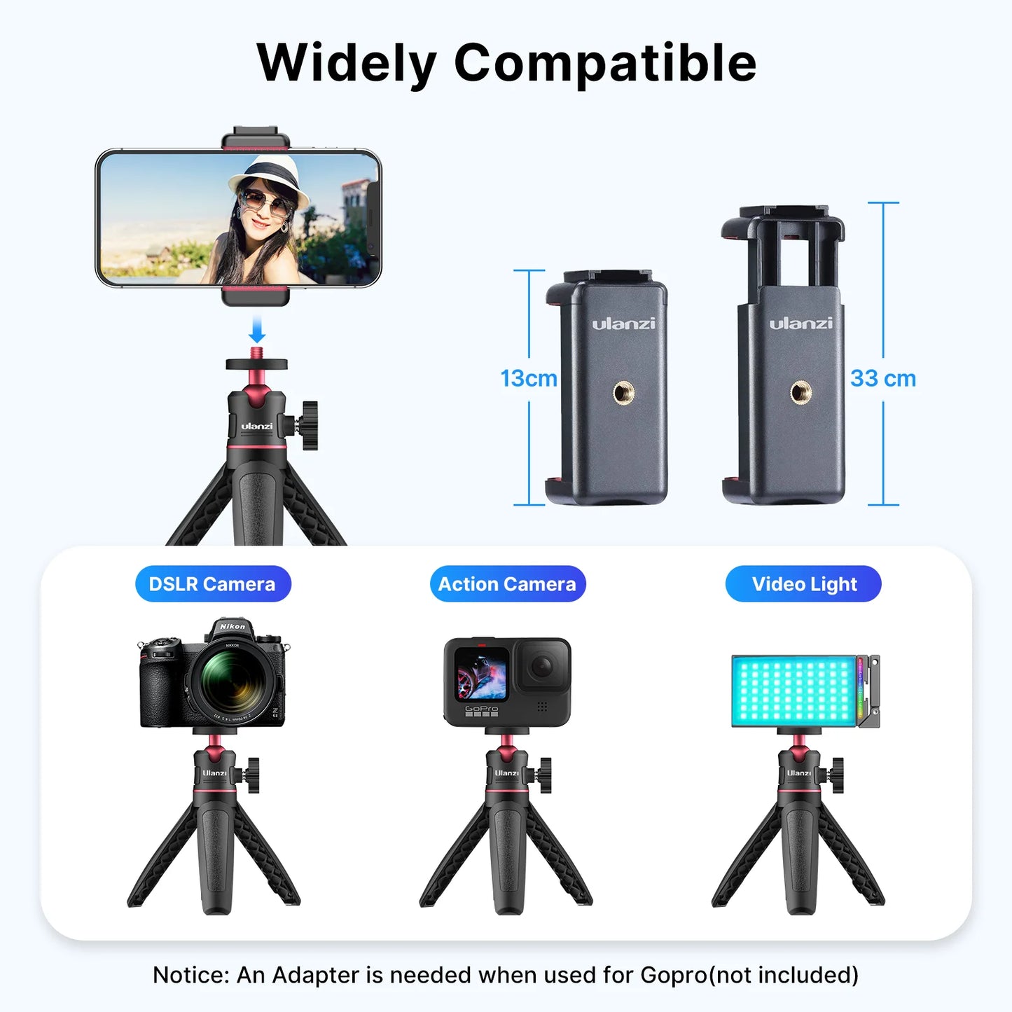 Ulanzi MT-08 Foldable Mini Tripod Mount 1/4'' Tripod Monopod Hand Grip Universal for DSLR Android iPhone Smartphone