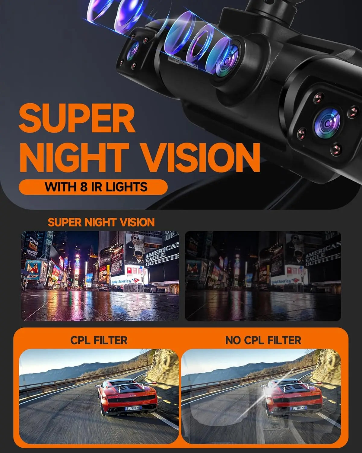 360° Dash Cam Front, Rear and Inside, 4 Channel 3K+3*1080P, 5GHz Wi-Fi GPS, Voice Control, 4K+1080P*2 Dash Camera for Cars