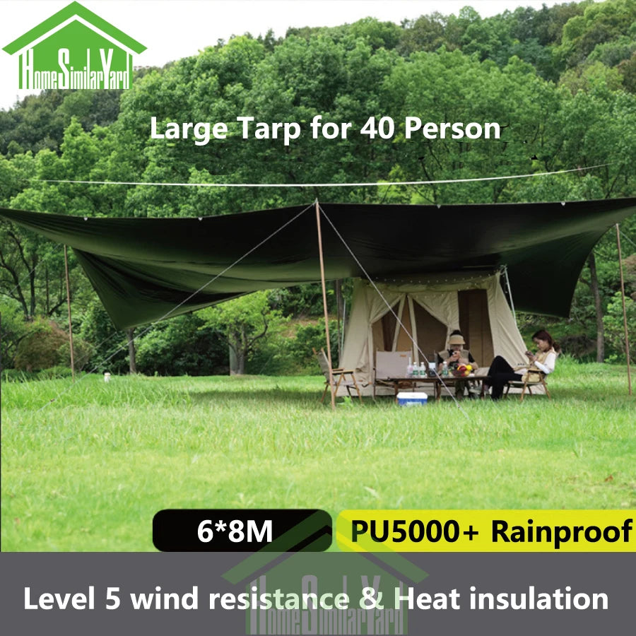 6X8M UPF50+ Black Coated Waterproof 5000MM Outdoor Tarp Camping Survival Sun Khaki Rain Awning Canopy Garden Sunshade Flysheet