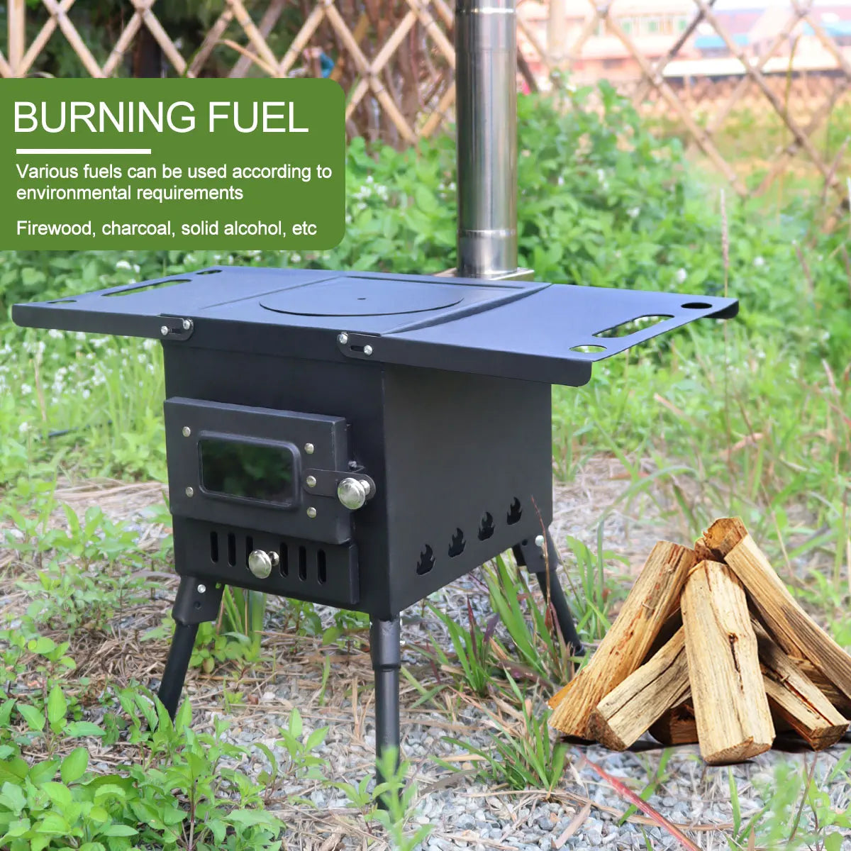 Outdoor Wood Stove Large Firewood Stove with Split Chimney Bonfire Stove Burning Wood Fire Stove for Camping Cooking Patio BBQ