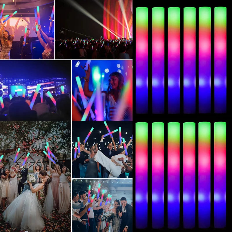 15/30Pcs LED Glow Sticks Bulk Colorful RGB Glow Foam Stick Cheer Tube Dark Light for Xmas Birthday Wedding Party Supplies