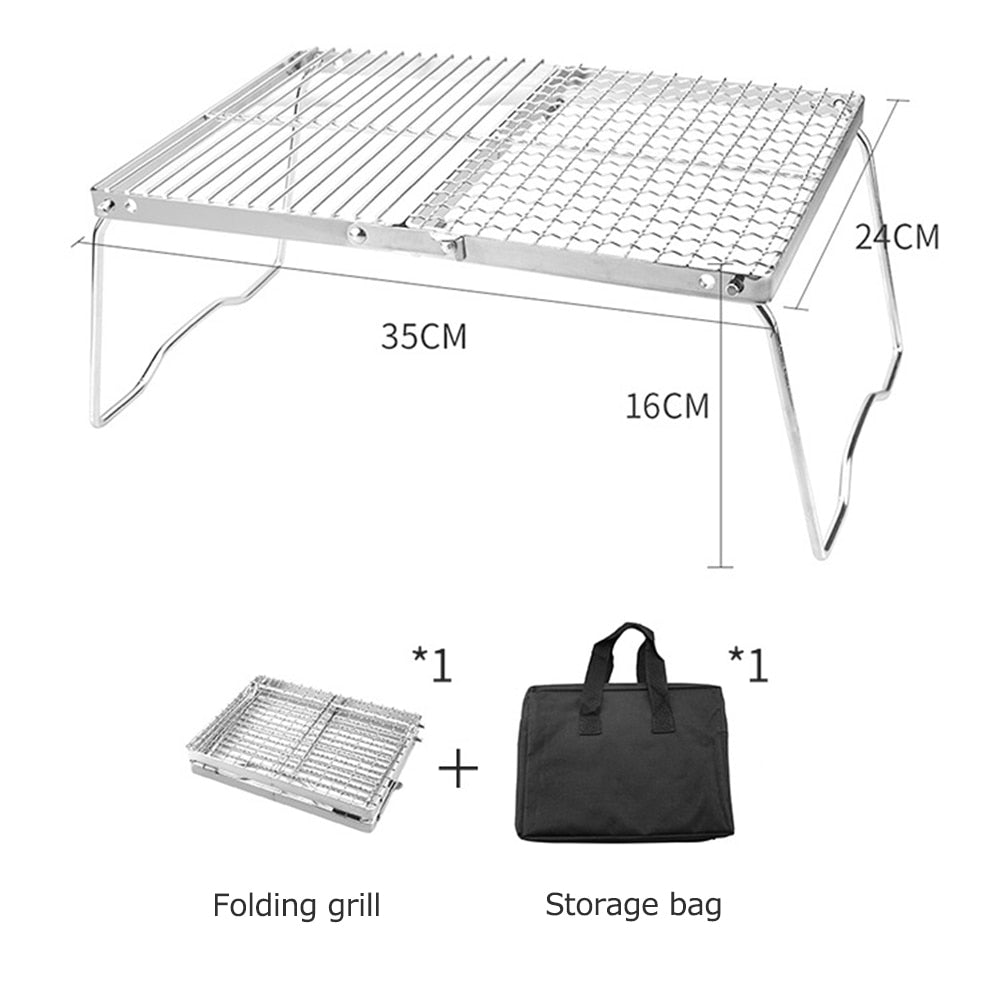 Portable Folding Campfire Grill Stainless Steel Camping Grill Grate Gas Stove Stand Outdoor Wood Stove Stand Cooking Rack