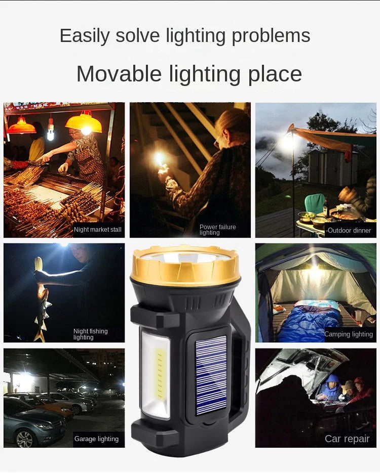 High Power LED Flashlight Powerful Solar Searchlight Torch USB Charging Portable Waterproof Spotlight Searchlight Camping Lamp